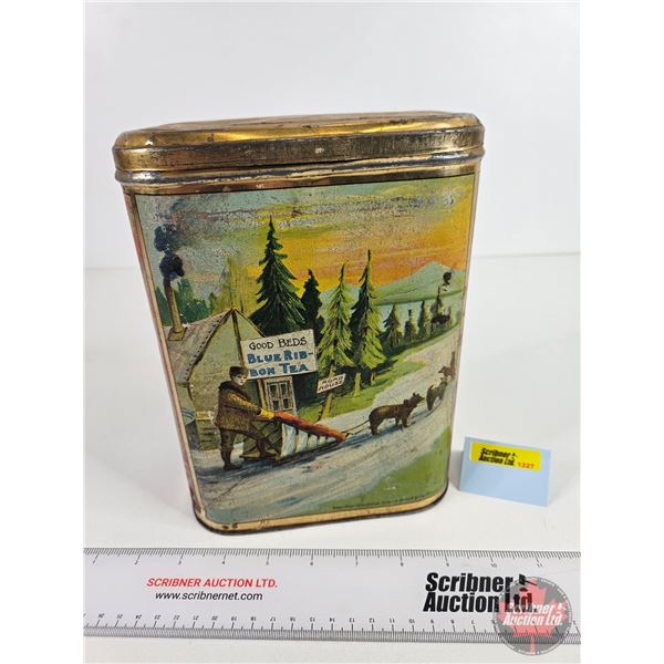Antique Blue Ribbon Tea Tin (9"H x 7"W x 4-3/4"D)