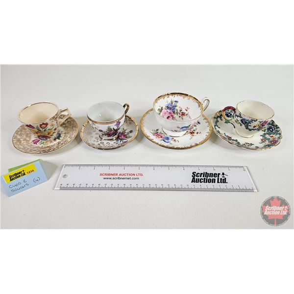 Tea Cups & Saucers (4) (See Photos for maker Stamps)