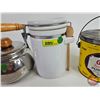 Image 3 : Tea Pot, Glass Cannister & Lard Pail