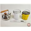 Image 5 : Tea Pot, Glass Cannister & Lard Pail