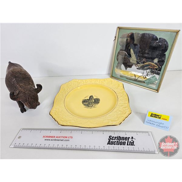 Wainwright Collector Trio including  - Memorial Clock Tower Plate - Vintage Wainwright Hotel Adverti