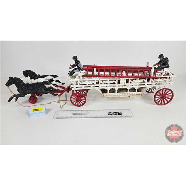 Vintage Cast Iron Toy Horse-Drawn Fire Ladder Wagon