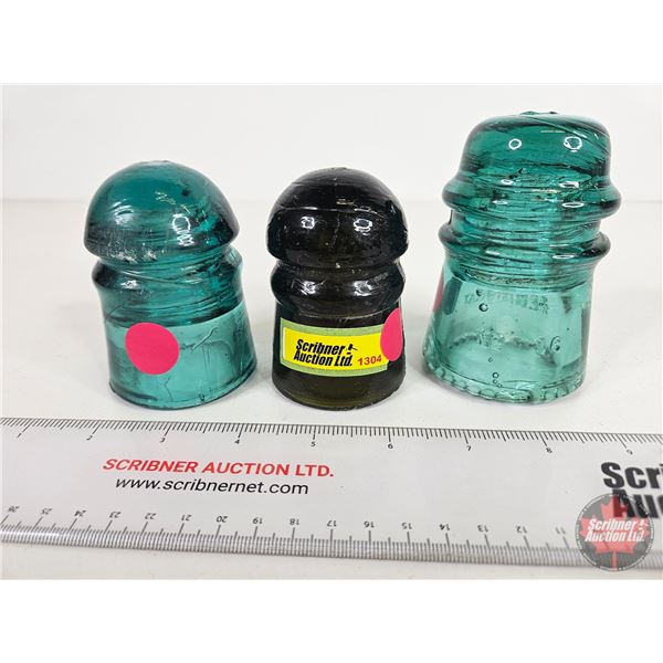 Glass Insulators (3) : Green & Aqua
