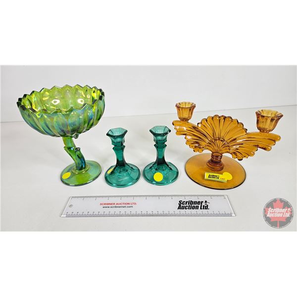 Carnival Glass Collection (4pcs) : Candle Holders & Candy Dish