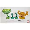 Image 1 : Carnival Glass Collection (4pcs) : Candle Holders & Candy Dish