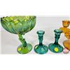 Image 2 : Carnival Glass Collection (4pcs) : Candle Holders & Candy Dish