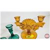 Image 3 : Carnival Glass Collection (4pcs) : Candle Holders & Candy Dish