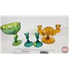Image 4 : Carnival Glass Collection (4pcs) : Candle Holders & Candy Dish