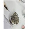 Image 10 : Vintage Desk Collectibles including : - Ink Well - Dish - Pen & Quill  - Spectacles - Opera Glasses