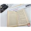 Image 13 : Vintage Desk Collectibles including : - Ink Well - Dish - Pen & Quill  - Spectacles - Opera Glasses