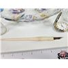 Image 7 : Vintage Desk Collectibles including : - Ink Well - Dish - Pen & Quill  - Spectacles - Opera Glasses