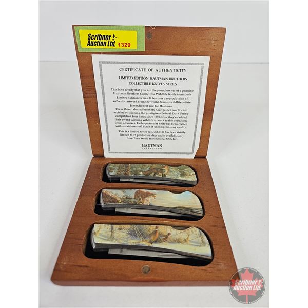 Hautman Collector Knife Set (3): Wildlife Motif c/w Wooden Case (Engraved : Kevin)