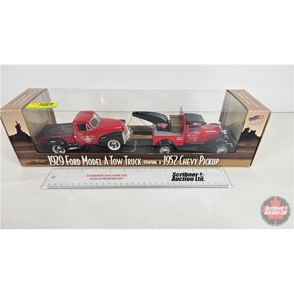 Die Cast Ford Model A Tow Truck (Towing a 1952 Chev Pick Up) (Scale 1:24) (Liberty Classics)