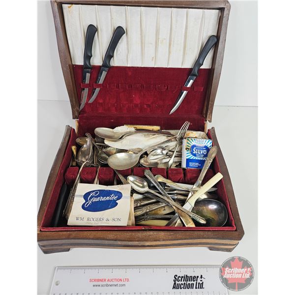 Variety of Silverplated Cutlery w/Wooden Box