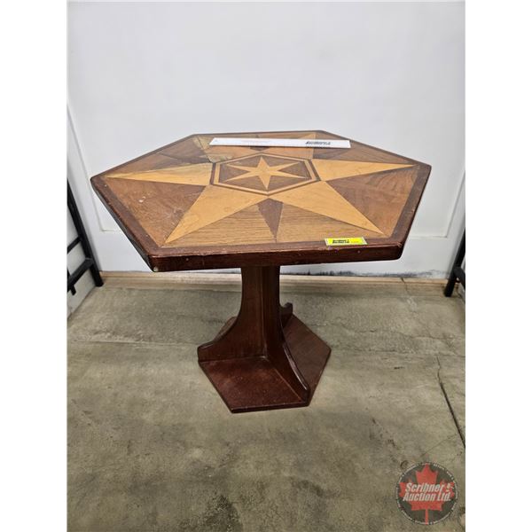 Hexagonal Art Deco Side Table w/Inlaid Wood Design