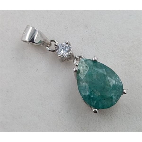 1.3 ct Certified Silver Emerald Gemstone Pendant : Gram ($2,136 Appraisal) (Inv #SR008)