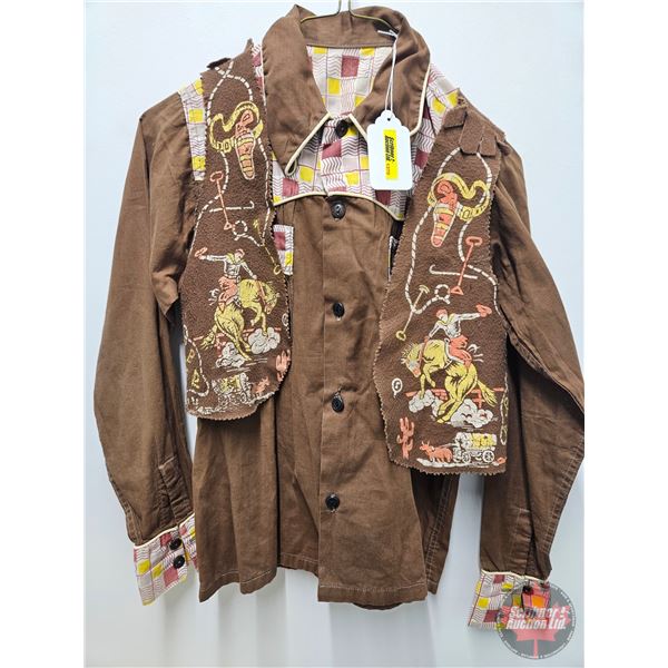 Vintage Boys Western Shirt : Brown Felt Cowboy Vest  (Consignor Tag: Approx 70 yrs old)