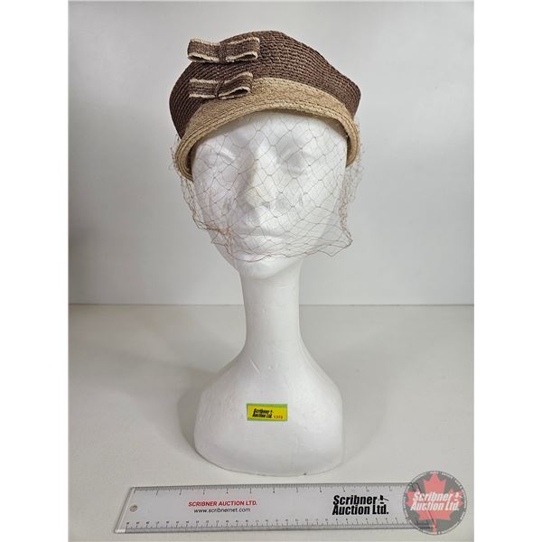 Vintage Ladies Pillbox Hat/Fascinator : c/w Display Head (Display Head 18"H)