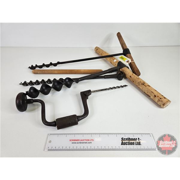 T-Handle Auger Bits (3) + Brace & Bit  (Longest T-Handle Measures: 21"L)