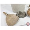 Image 2 : Crock w/Wooden Butter Paddles & Metal Grater