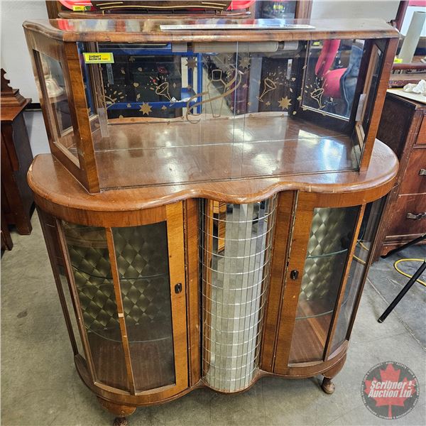Lighted Art Deco Cocktail Cabinet w/Spinning Bottle Server & Martini Mirror Pattern