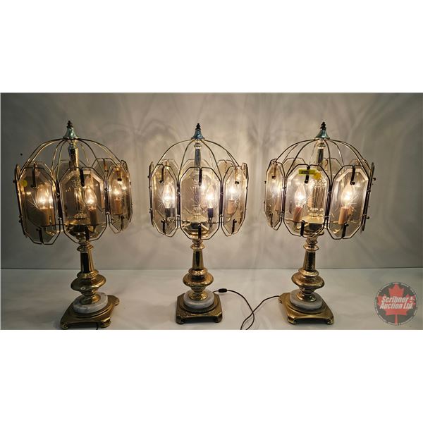 Vintage Electric Brass & Glass Lamps (3)