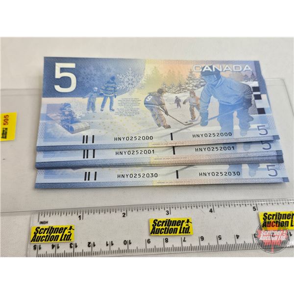 Canada $5 Bills 2002 (31 Consecutive) : Jenkins/Dodge #HNY0252000 - 0252030 (See Lot #506 : Close Se