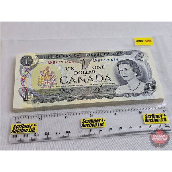 Canada $1 Bills 1973 (65 Consecutive) : Crow/Bouey #AMH7790600 - 7790664 (See Lot #523 : Close Seria