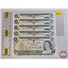 Image 1 : Canada $1 Bills 1973 (5 Consecutive) : Crow/Bouey #AMH7790670 - 7790674 (See Lot #522 : Close Serial