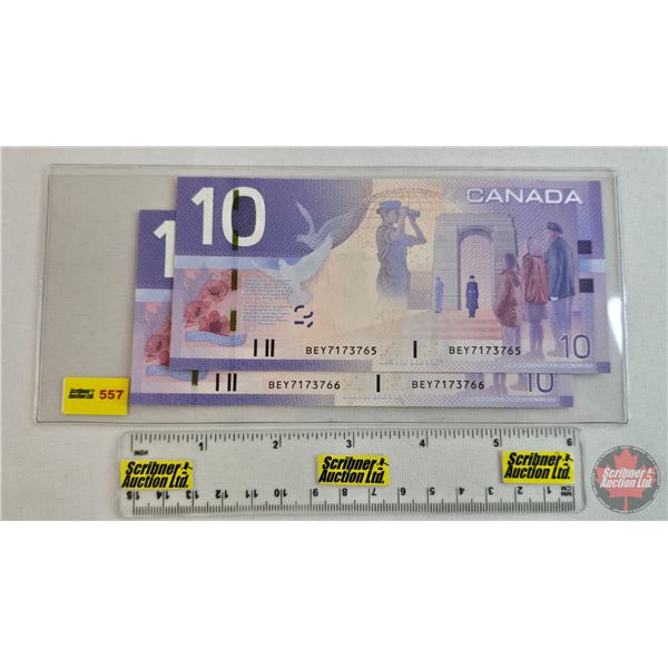 Canada $10 Bills 2005 (2 Consecutive) : Jenkins/Dodge #BEY7173765-766 (See Pics for Varieties, Condi