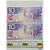 Image 2 : Canada $10 Bills 2005 (2 Consecutive) : Jenkins/Dodge #BEY7173765-766 (See Pics for Varieties, Condi