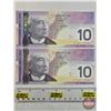 Image 3 : Canada $10 Bills 2005 (2 Consecutive) : Jenkins/Dodge #BEY7173765-766 (See Pics for Varieties, Condi