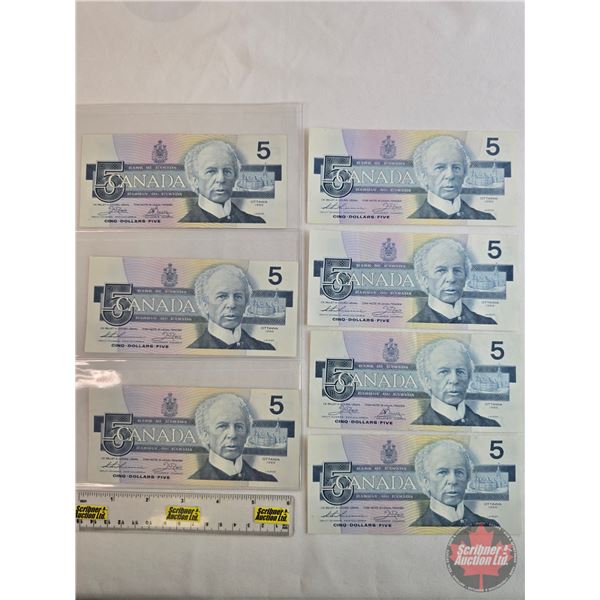 Canada $5 Bills 1986 (7) :  - Thiessen/Crow #EPV0183616 - Crow/Bouey #ENU1000120 - Thiessen/Crow #FN