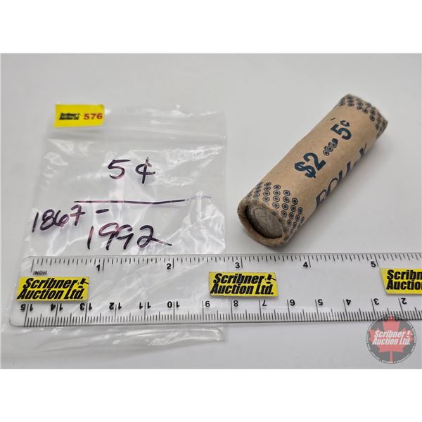 Canada Five Cent Roll : 1867-1992  (NOTE: Rolls not opened by the Auction Company, so quantity and c