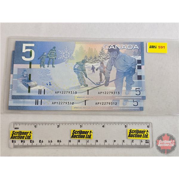 Canada $5 Bills 1986 (2 Consecutive) : Jenkins/Carney #APY2279312-313 (See Pics for Varieties, Condi