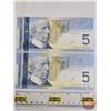 Image 3 : Canada $5 Bills 1986 (2 Consecutive) : Jenkins/Carney #APY2279312-313 (See Pics for Varieties, Condi