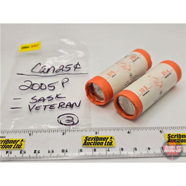 Canada Twenty Five Cent Rolls (2) : - 2005P VETERAN - 2005P SASKATCHEWAN (Original Rolls) (NOTE: Rol