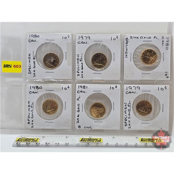 Canada Ten Cent (6) : 1979; 1979; 1980; 1980; 1980; 1981  (Consignor Tag: 24K Gold Plated PL/Specime