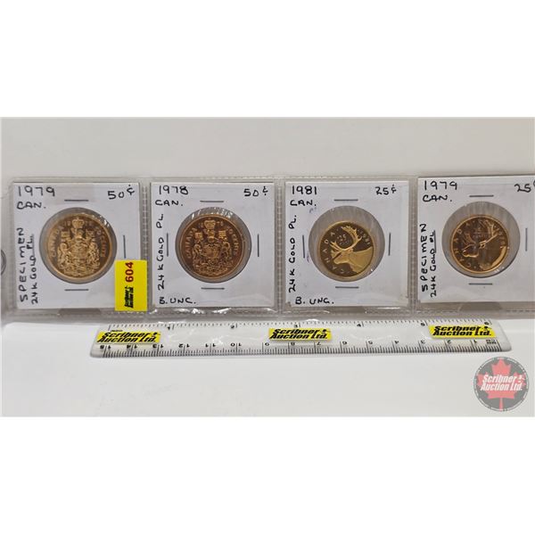 Canada Coins (4) :  - Twenty Five Cent (2) : 1979; 1981 - Fifty Cent (2) : 1978; 1979 (Consignor Tag