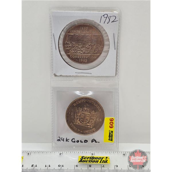 Canada Coin & Medallion (2): 1982 Dollar & Newfoundland Medallion (Consignor Tag Medallion : 24K Gol