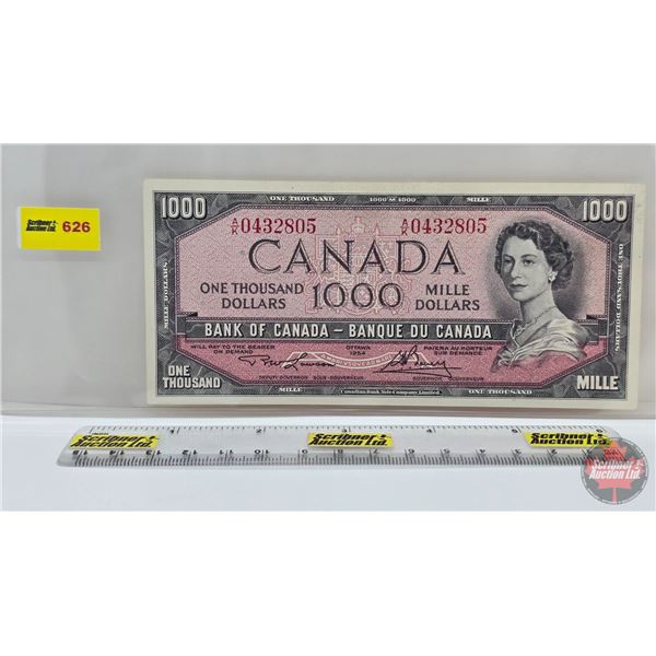 Canada $1000 Bill 1954 : Lawson/Bouey #AK0432802 (See Lot #627 : Close Serial Number) (See Pics for 