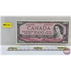 Image 1 : Canada $1000 Bill 1954 : Lawson/Bouey #AK0432802 (See Lot #627 : Close Serial Number) (See Pics for 