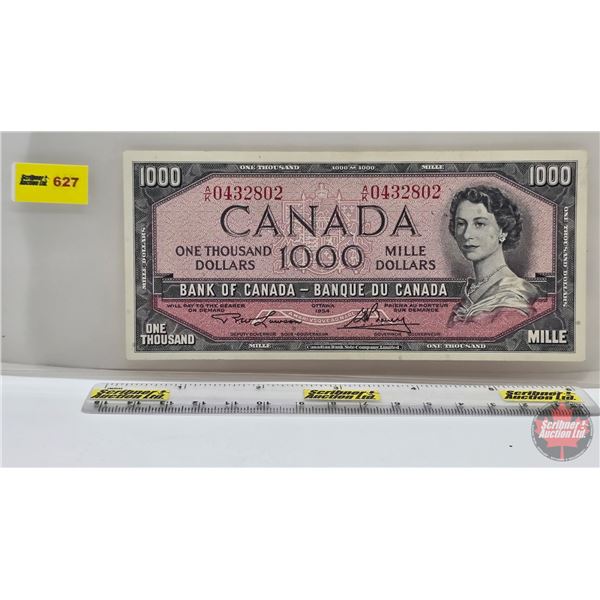 Canada $1000 Bill 1954 : Lawson/Bouey #AK0432805 (See Lot #626 : Close Serial Number) (See Pics for 