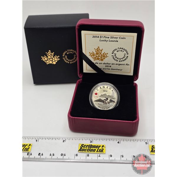 RCM Canada 2014 : $1 Fine Silver Coin : Lucky Loonie (COA #10940 : 99.99%) (GST Exempt)