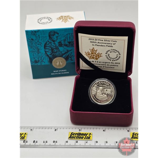 RCM Canada 2015 : $3 Fine Silver Coin : 100th Anniversary of In Flanders Fields (COA #10043 : 99.99%