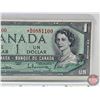 Image 3 : Canada $1 Bill 1954 *Replacement : Beattie/Rasminsky # *BM0881100 (See Pics for Varieties, Condition