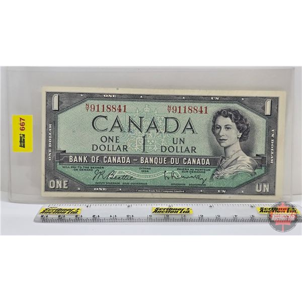 Canada $1 Bill 1954 : Beattie/Rasminsky #NY9118841 (See Pics for Varieties, Conditions, Serial Numbe