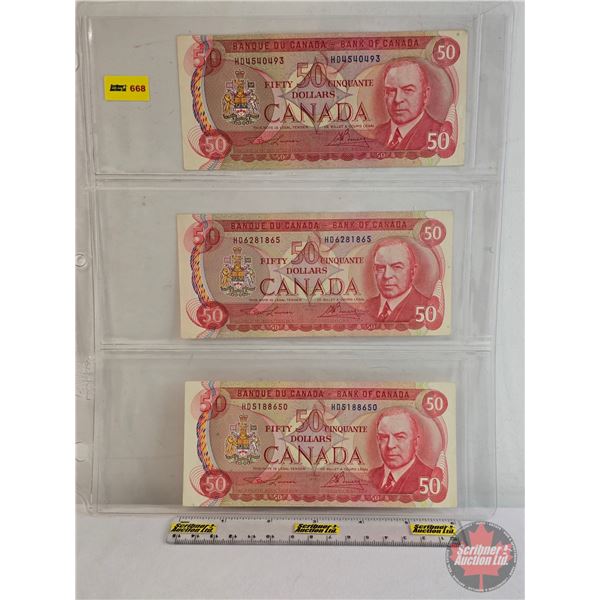 Canada $50 Bills 1975 "Musical Ride" (3) : - Lawson/Bouey #HD4540493 - Lawson/Bouey #HD6281865 - Law