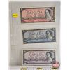 Image 1 : Canada Bills 1954 (3): - $2 Bill  : Bouey/Rasminsky #EG0819124 - $5 Bill  : Beattie/Rasminsky #IS938