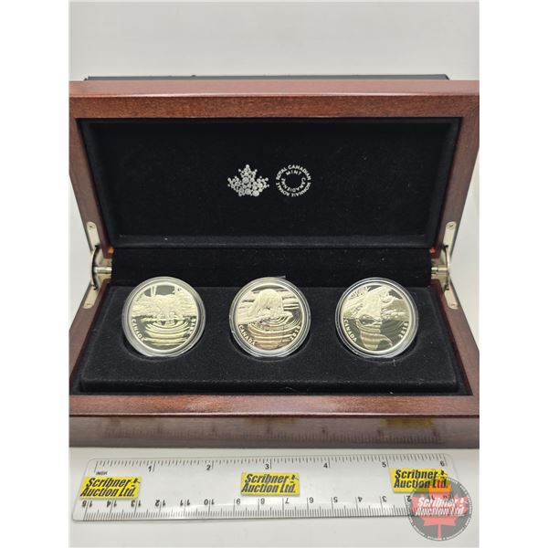 RCM Canada 2016 : $10 Fine Silver 3-Coin Set : Reflections of Wildlife : in Wood Display Case ~ Griz
